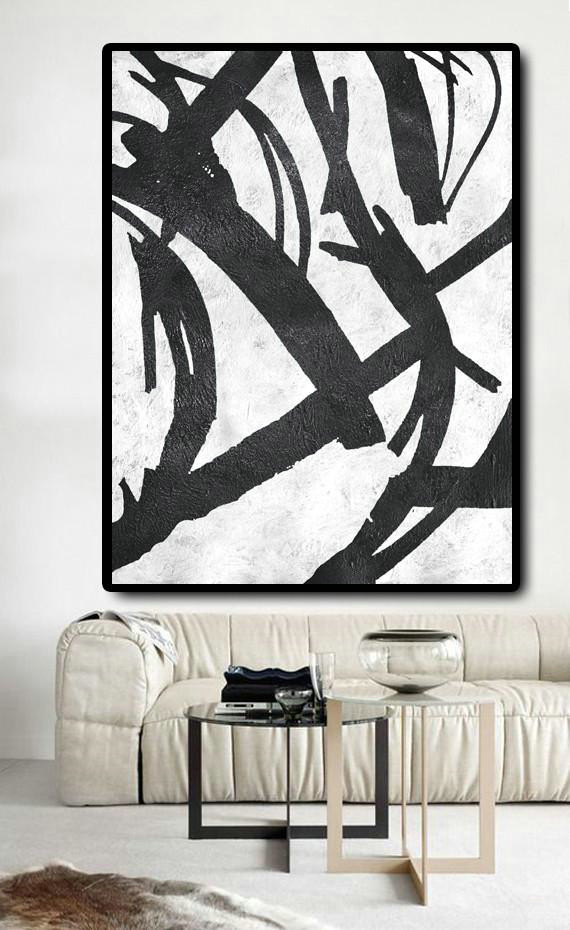 Extra Large 72" Acrylic Painting,Black And White Minimal Painting On Canvas - Xl Large Canvas Art